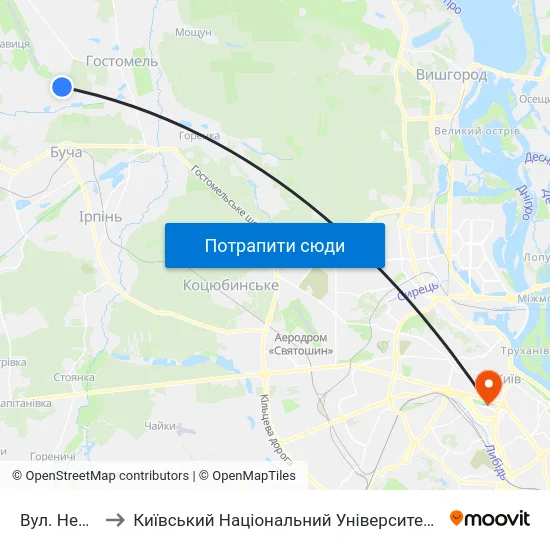 Вул. Некрасова to Київський Національний Університет Імені Тараса Шевченка map