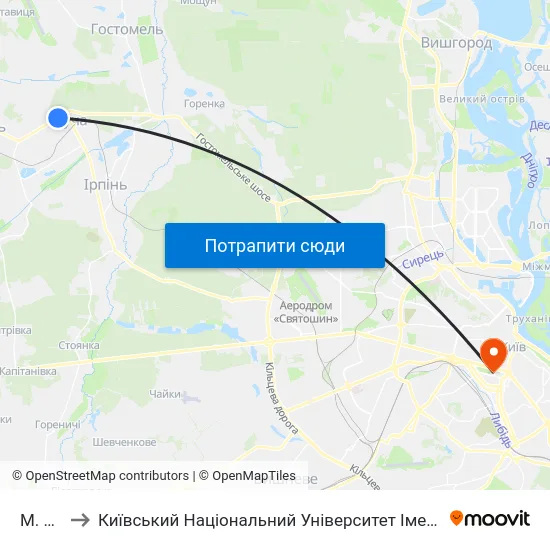 М. Буча to Київський Національний Університет Імені Тараса Шевченка map