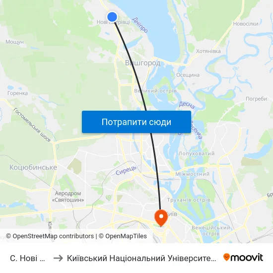 С. Нові Петрівці to Київський Національний Університет Імені Тараса Шевченка map