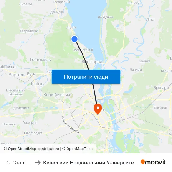 С. Старі Петрівці to Київський Національний Університет Імені Тараса Шевченка map