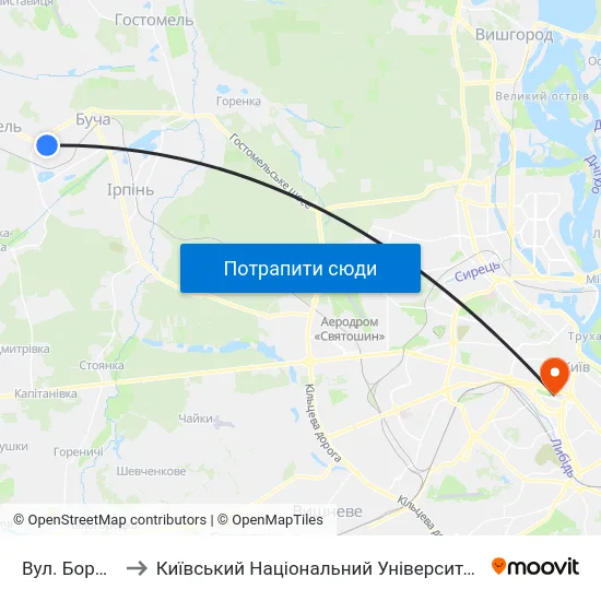 Вул. Бориса Гмирі to Київський Національний Університет Імені Тараса Шевченка map