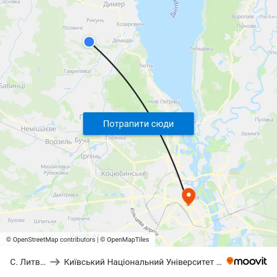 С. Литвинівка to Київський Національний Університет Імені Тараса Шевченка map