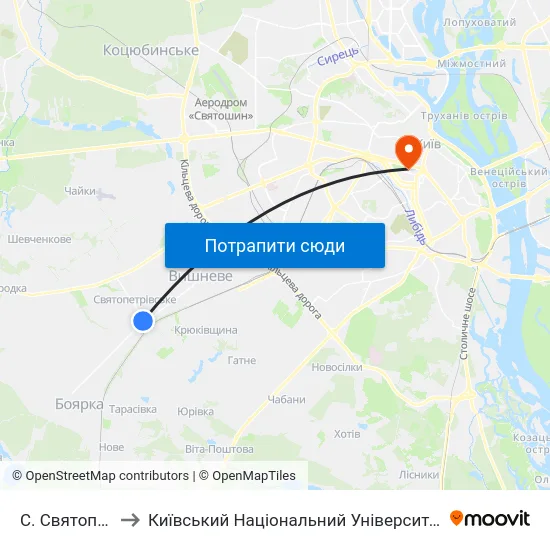 С. Святопетрівське to Київський Національний Університет Імені Тараса Шевченка map