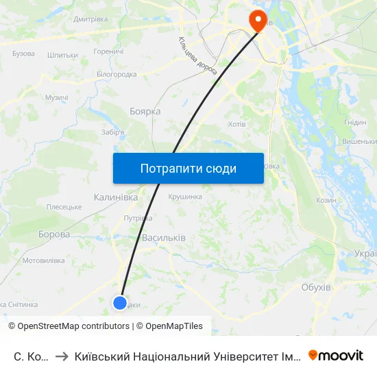 С. Кодаки to Київський Національний Університет Імені Тараса Шевченка map
