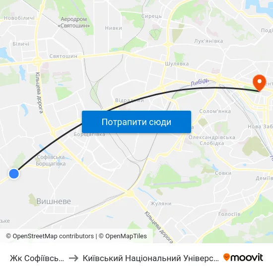 Жк Софіївський Квартал to Київський Національний Університет Імені Тараса Шевченка map