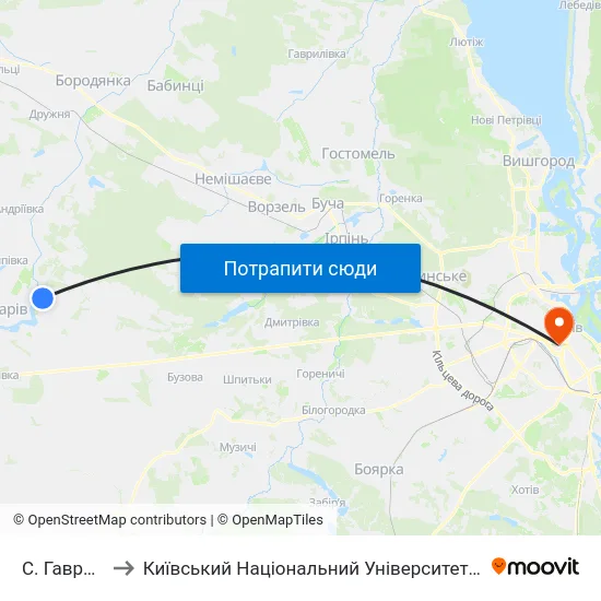 С. Гавронщина to Київський Національний Університет Імені Тараса Шевченка map