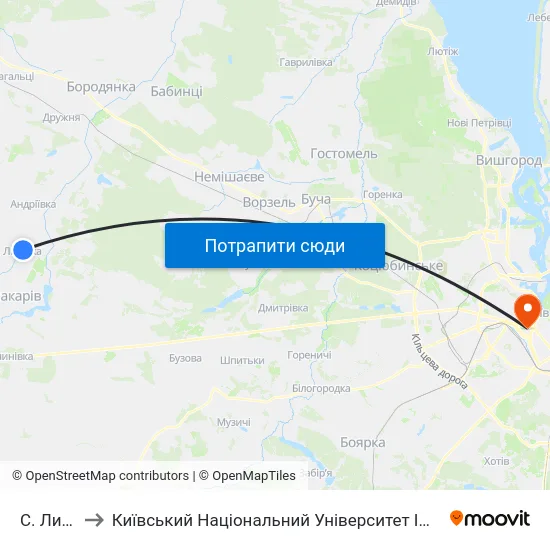 С. Липівка to Київський Національний Університет Імені Тараса Шевченка map