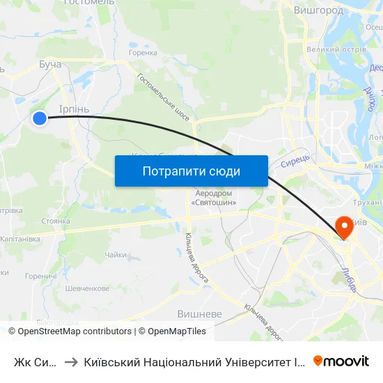 Жк Синергія to Київський Національний Університет Імені Тараса Шевченка map