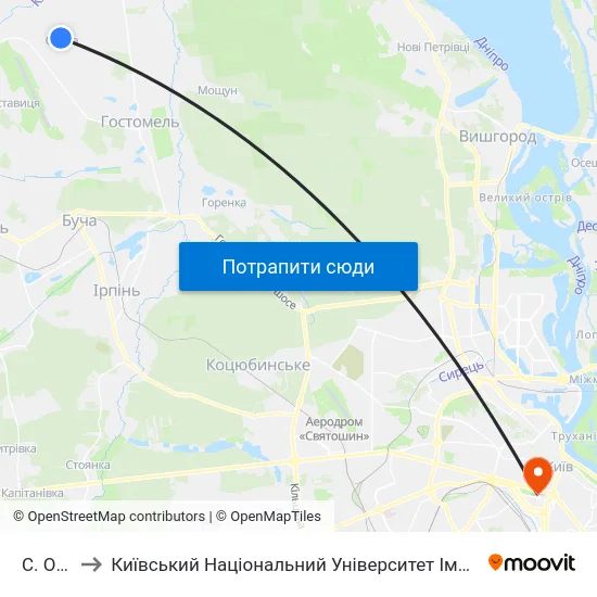 С. Озера to Київський Національний Університет Імені Тараса Шевченка map