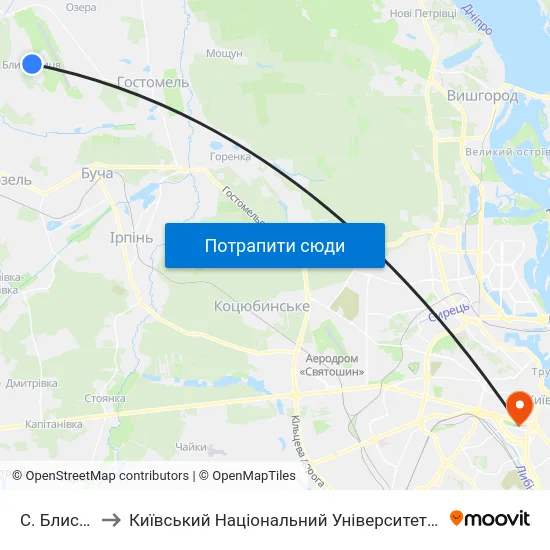 С. Блиставиця to Київський Національний Університет Імені Тараса Шевченка map