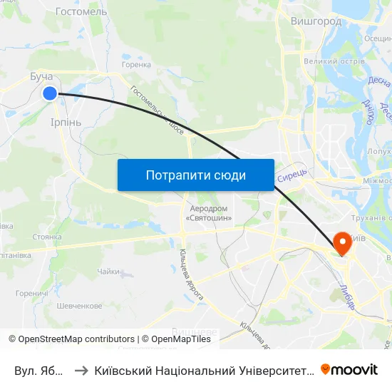 Вул. Яблунська to Київський Національний Університет Імені Тараса Шевченка map