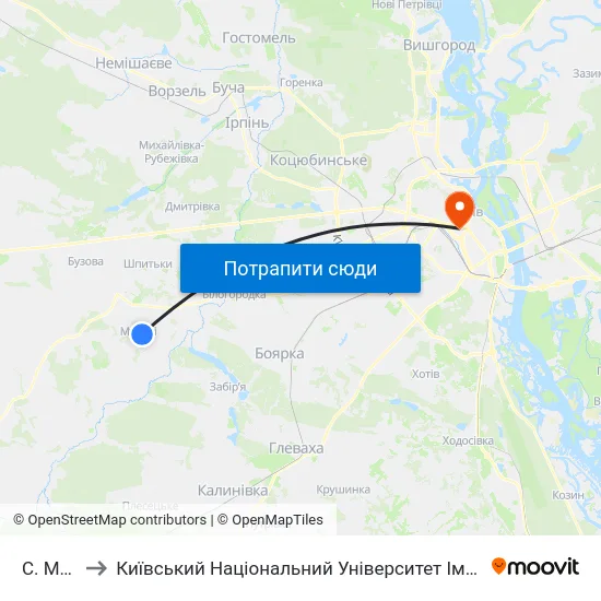 С. Музичі to Київський Національний Університет Імені Тараса Шевченка map