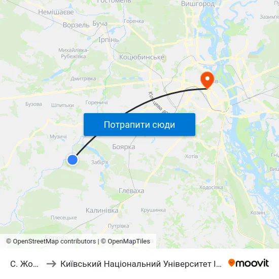 С. Жорнівка to Київський Національний Університет Імені Тараса Шевченка map