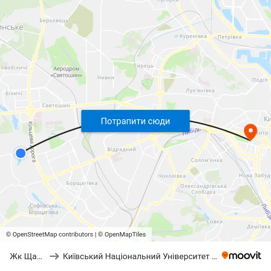 Жк Щасливий to Київський Національний Університет Імені Тараса Шевченка map