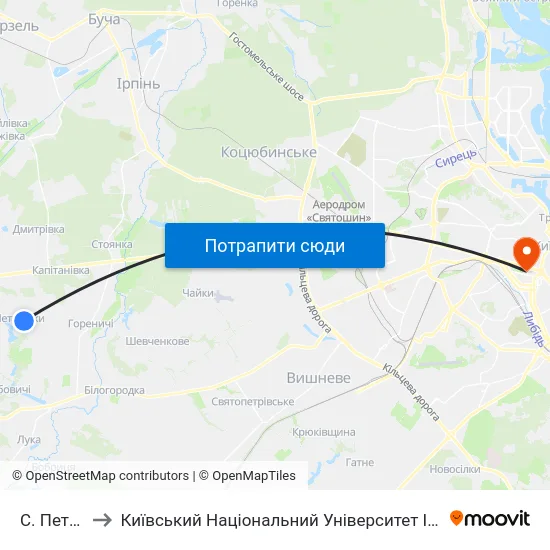 С. Петрушки to Київський Національний Університет Імені Тараса Шевченка map