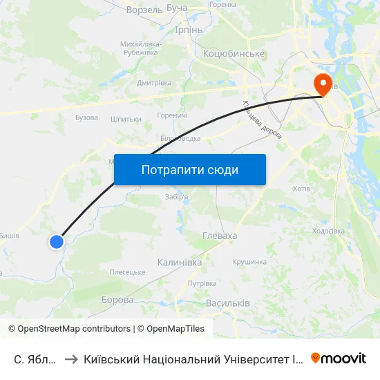 С. Яблунівка to Київський Національний Університет Імені Тараса Шевченка map