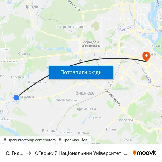 С. Гнатівка to Київський Національний Університет Імені Тараса Шевченка map