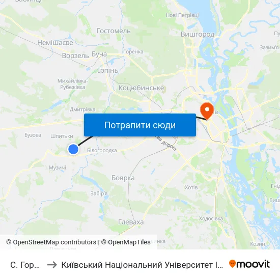 С. Горбовичі to Київський Національний Університет Імені Тараса Шевченка map