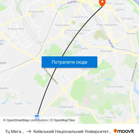 Тц Мегамаркет to Київський Національний Університет Імені Тараса Шевченка map