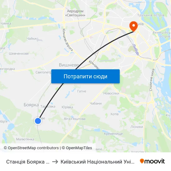 Станція Боярка (Фабрика Мальва) to Київський Національний Університет Імені Тараса Шевченка map