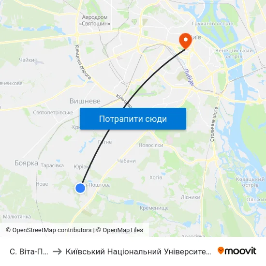 С. Віта-Поштова to Київський Національний Університет Імені Тараса Шевченка map