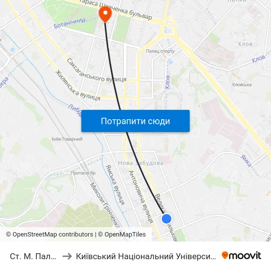 Ст. М. Палац Україна to Київський Національний Університет Імені Тараса Шевченка map