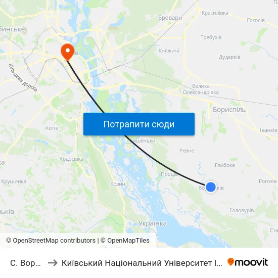 С. Вороньків to Київський Національний Університет Імені Тараса Шевченка map
