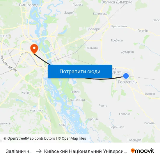 Залізничний Вокзал to Київський Національний Університет Імені Тараса Шевченка map