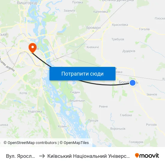 Вул. Ярослава Гашека to Київський Національний Університет Імені Тараса Шевченка map