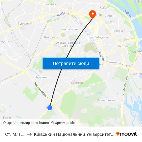 Ст. М. Теремки to Київський Національний Університет Імені Тараса Шевченка map