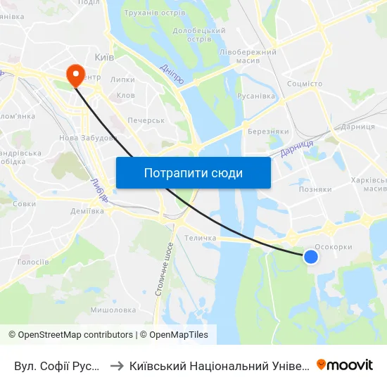 Вул. Софії Русової (На Вимогу) to Київський Національний Університет Імені Тараса Шевченка map
