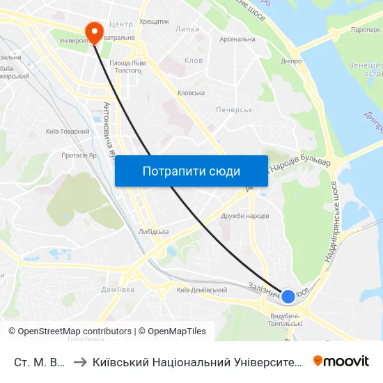 Ст. М. Видубичі to Київський Національний Університет Імені Тараса Шевченка map