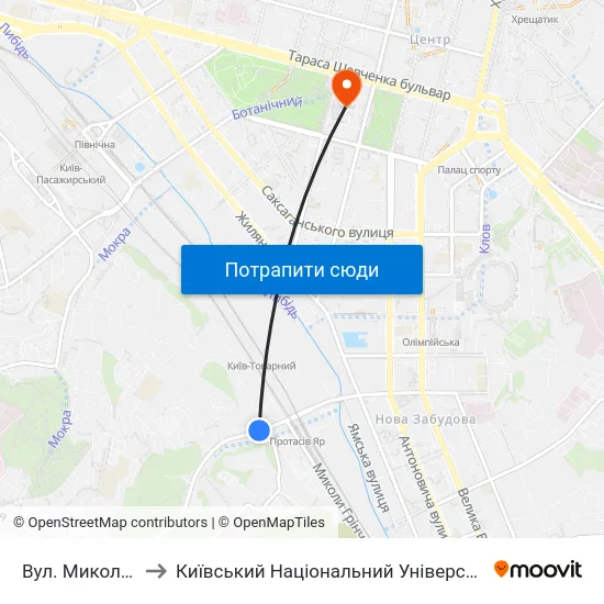 Вул. Миколи Грінченка to Київський Національний Університет Імені Тараса Шевченка map