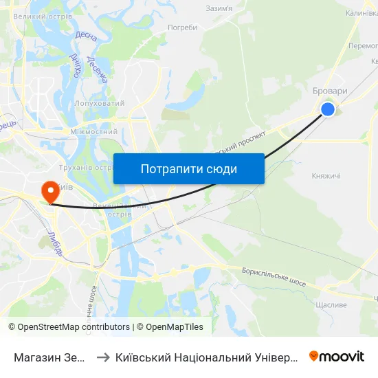 Магазин Зелений Папуга to Київський Національний Університет Імені Тараса Шевченка map