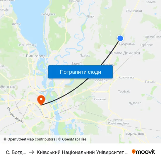 С. Богданівка to Київський Національний Університет Імені Тараса Шевченка map