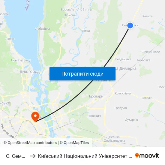 С. Семиполки to Київський Національний Університет Імені Тараса Шевченка map