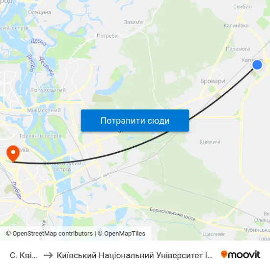 С. Квітневе to Київський Національний Університет Імені Тараса Шевченка map