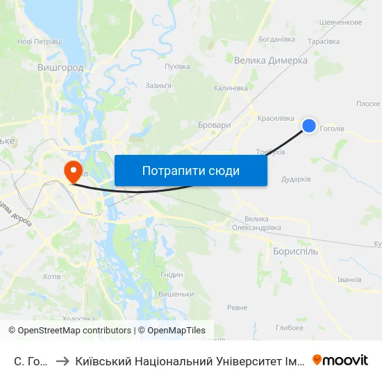 С. Гоголів to Київський Національний Університет Імені Тараса Шевченка map