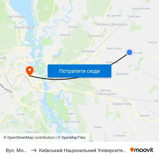 Вул. Молодіжна to Київський Національний Університет Імені Тараса Шевченка map