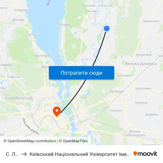 С. Літки to Київський Національний Університет Імені Тараса Шевченка map