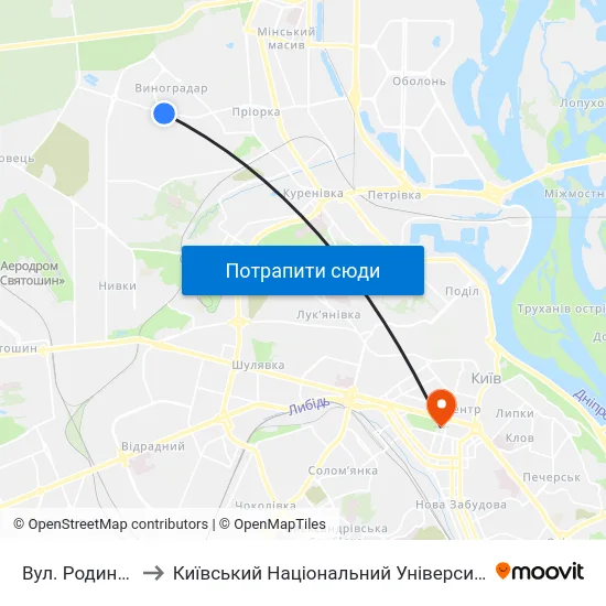 Вул. Родини Крістерів to Київський Національний Університет Імені Тараса Шевченка map