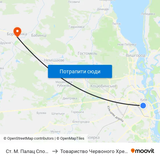 Ст. М. Палац Спорту to Товариство Червоного Хреста map