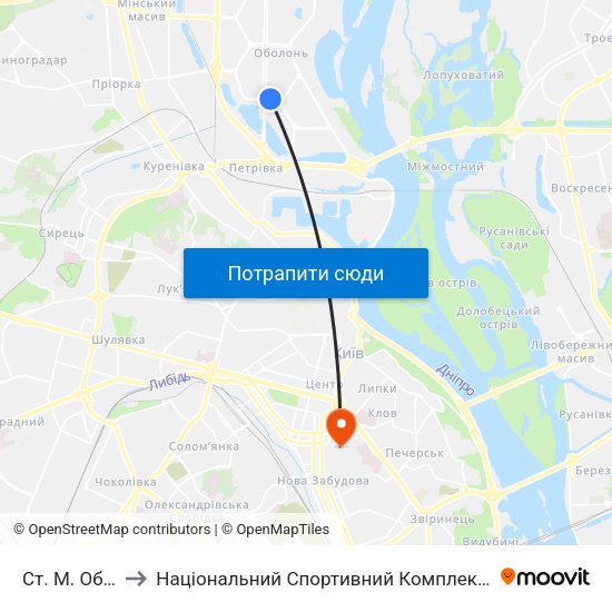 Ст. М. Оболонь to Національний Спортивний Комплекс «Олімпійський» map