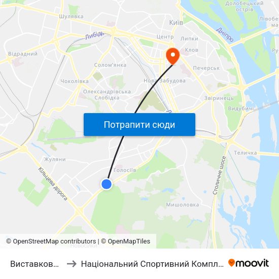 Виставковий Центр to Національний Спортивний Комплекс «Олімпійський» map