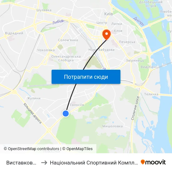 Виставковий Центр to Національний Спортивний Комплекс «Олімпійський» map