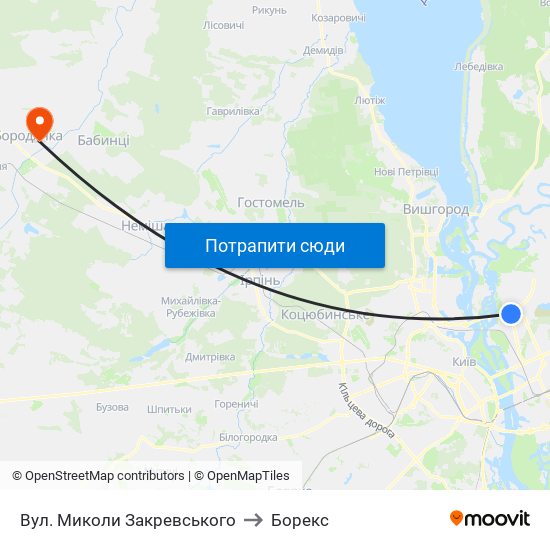 Вул. Миколи Закревського to Борекс map