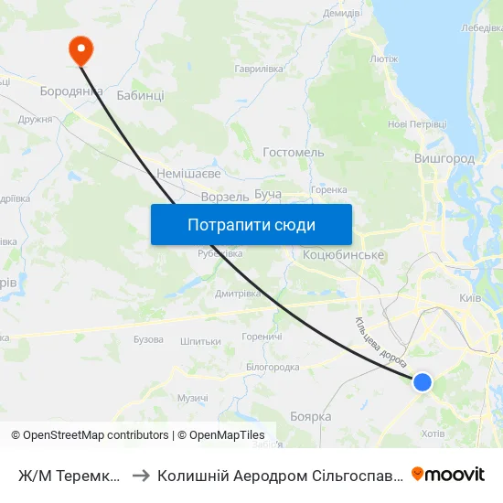 Ж/М Теремки-1 to Колишній Аеродром Сільгоспавіації map