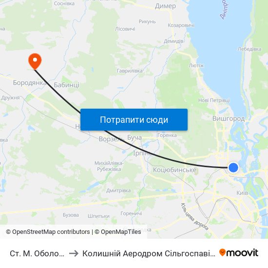 Ст. М. Оболонь to Колишній Аеродром Сільгоспавіації map