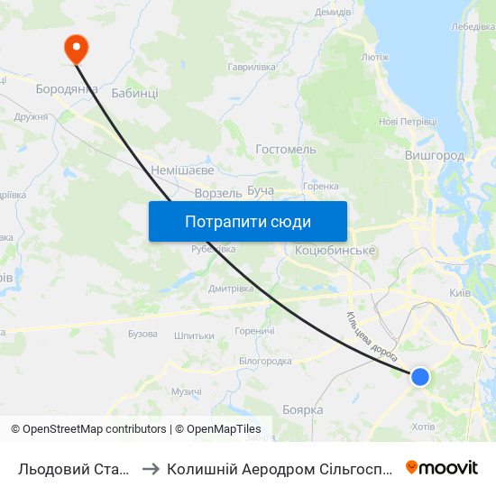 Льодовий Стадіон to Колишній Аеродром Сільгоспавіації map