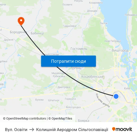 Вул. Освіти to Колишній Аеродром Сільгоспавіації map